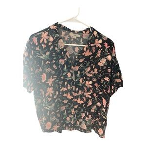 Vans Black and Pink Floral Blouse